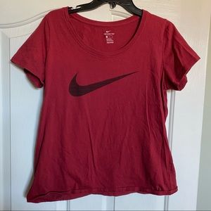 Women's The NIKE Tee Shirt  Red- Size Large - Black Swoosh